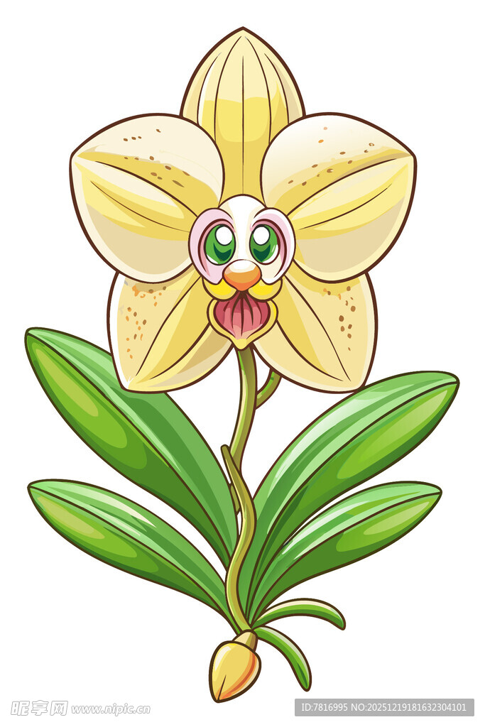 可爱笑脸兰花插画