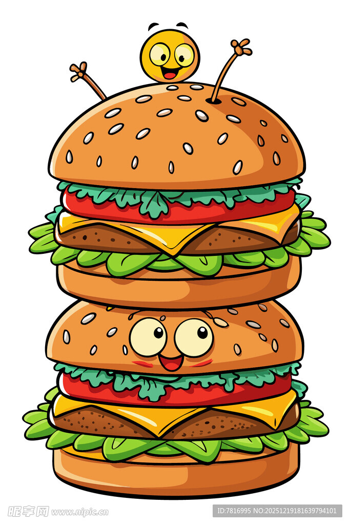 三层萌趣汉堡堆叠