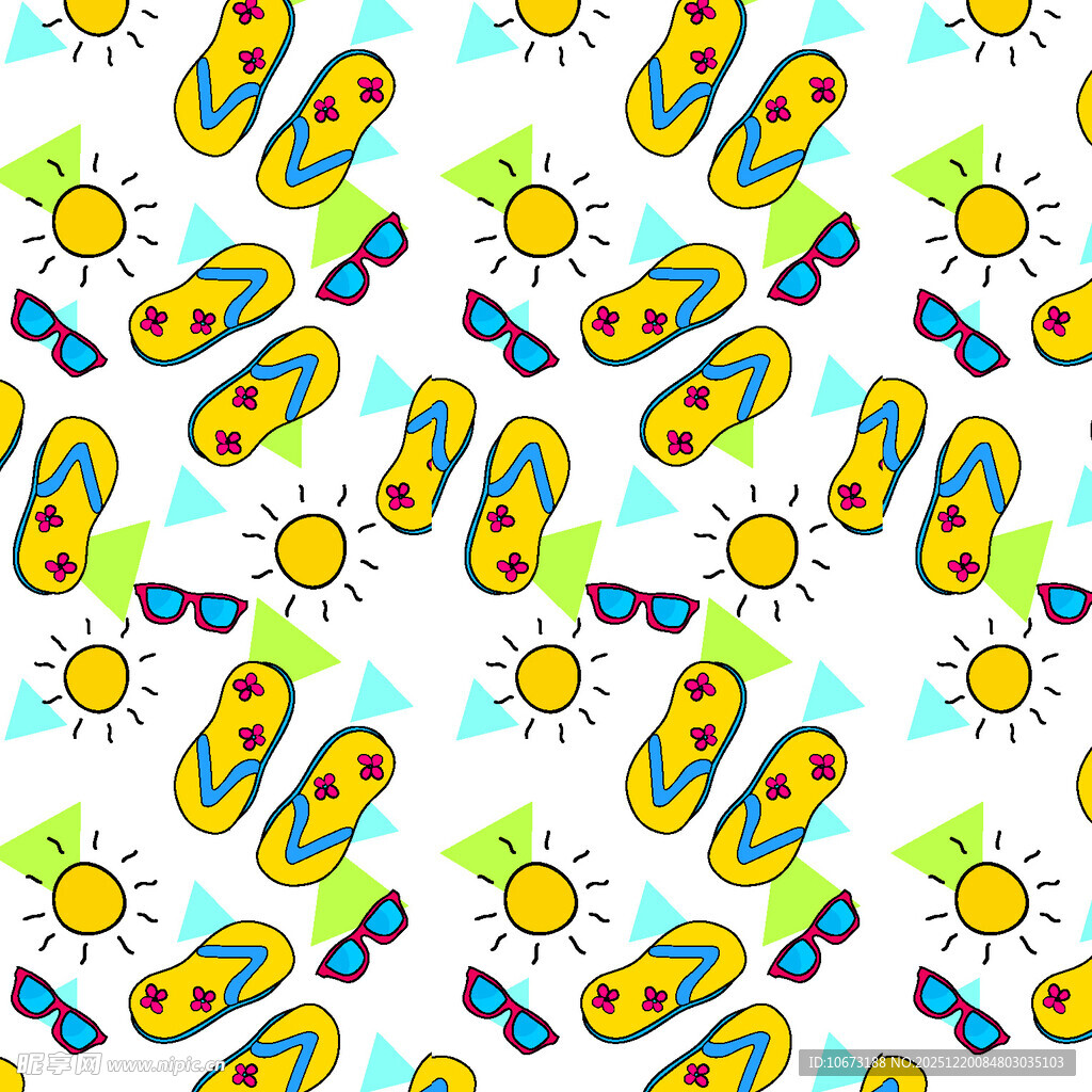 夏日沙滩元素无缝图案