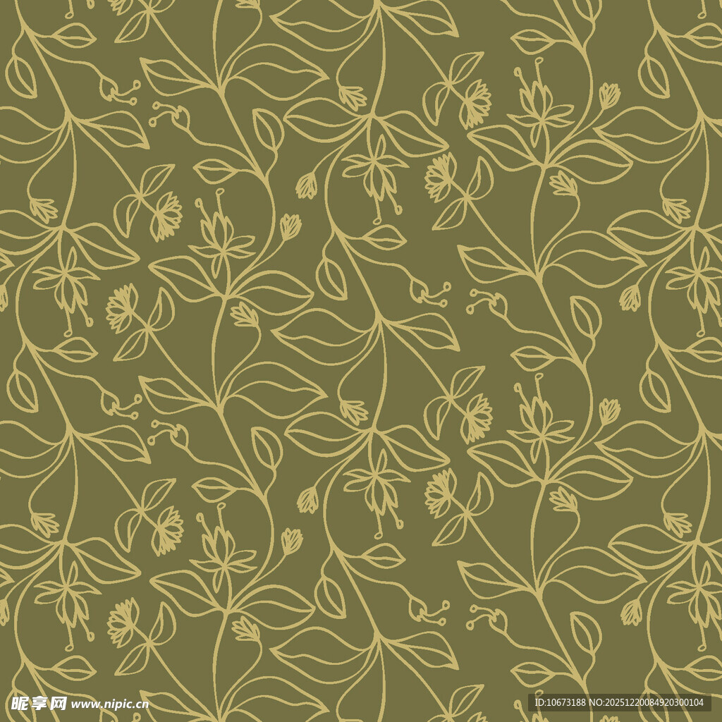 橄榄绿花卉藤蔓图案背景
