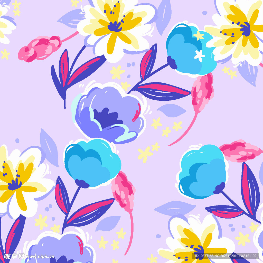 淡紫色底花卉无缝图案
