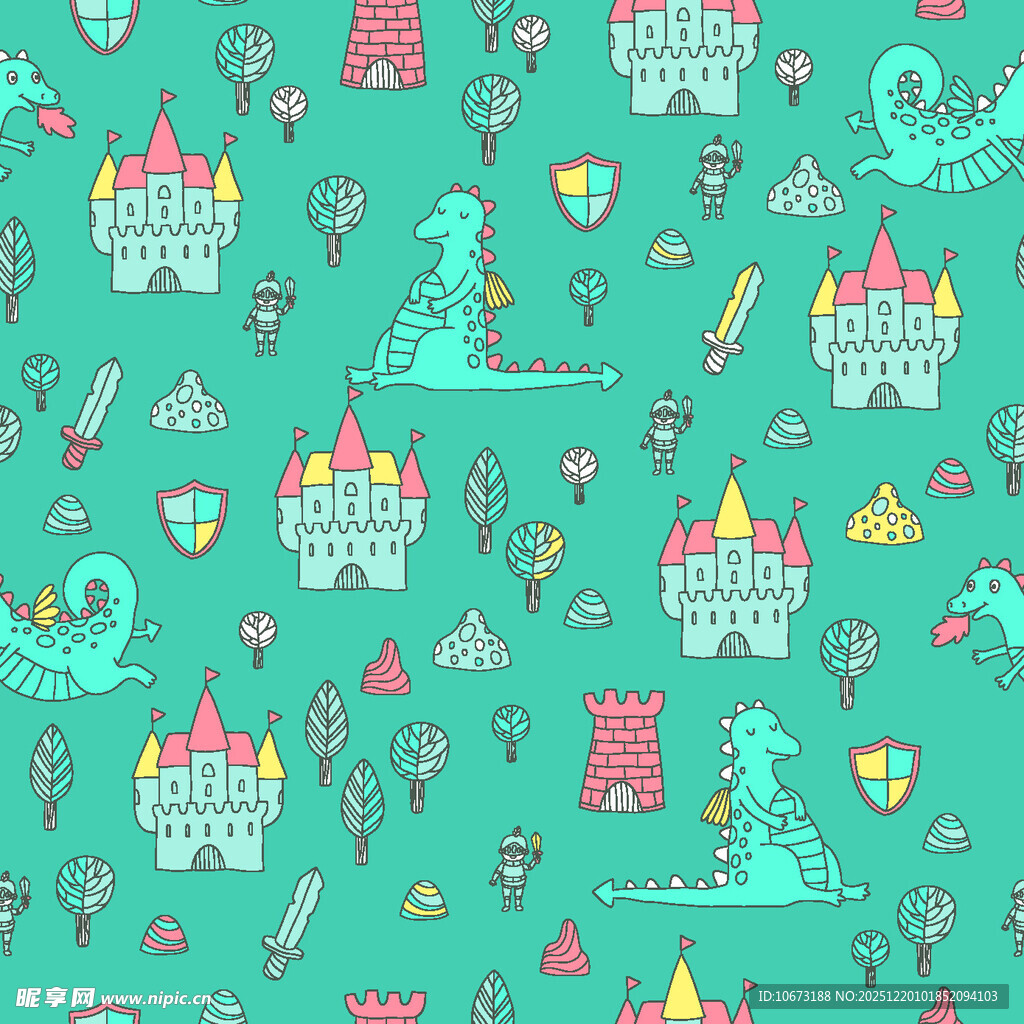 卡通风格奇幻城堡图案背景