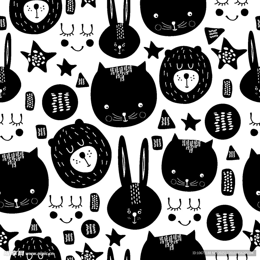 黑白卡通动物图案背景