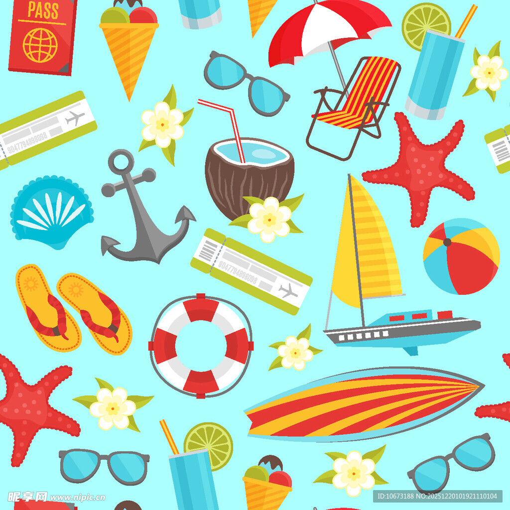 夏日海滩元素图案集合