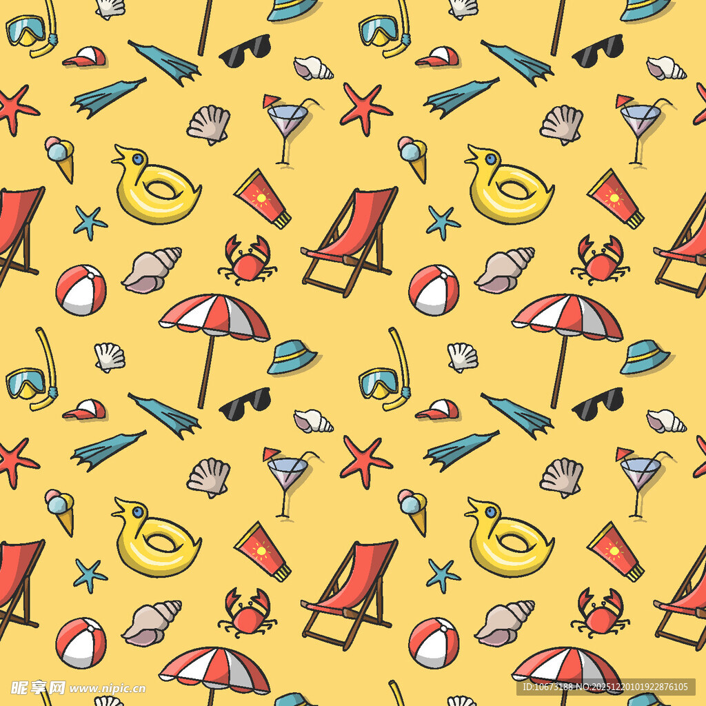夏日海滩元素无缝图案