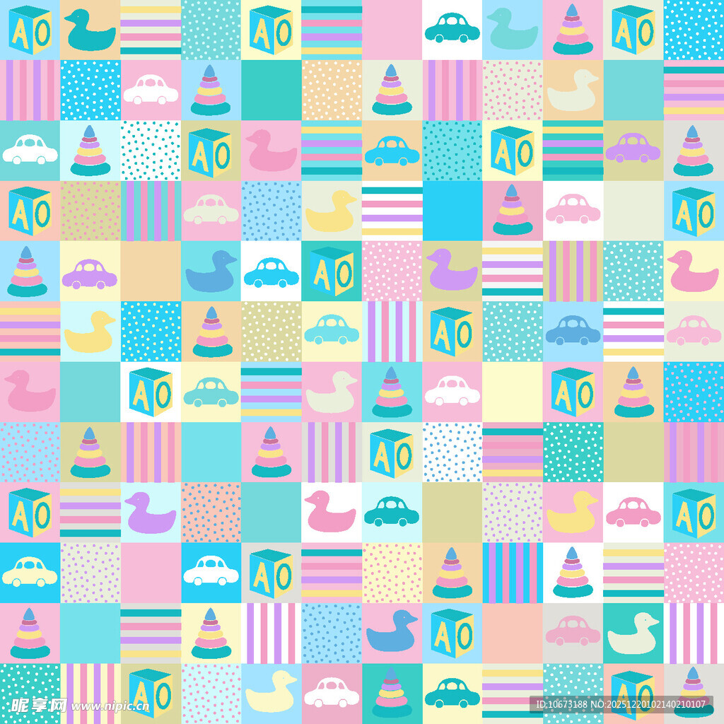 多彩卡通图案无缝拼接背景