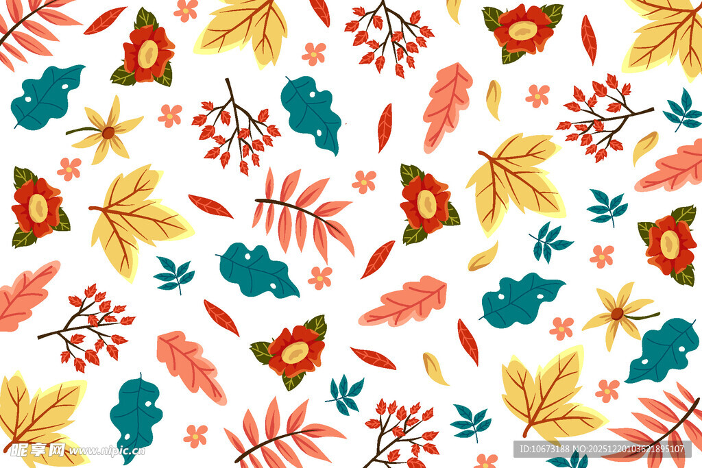 秋季植物花卉无缝图案