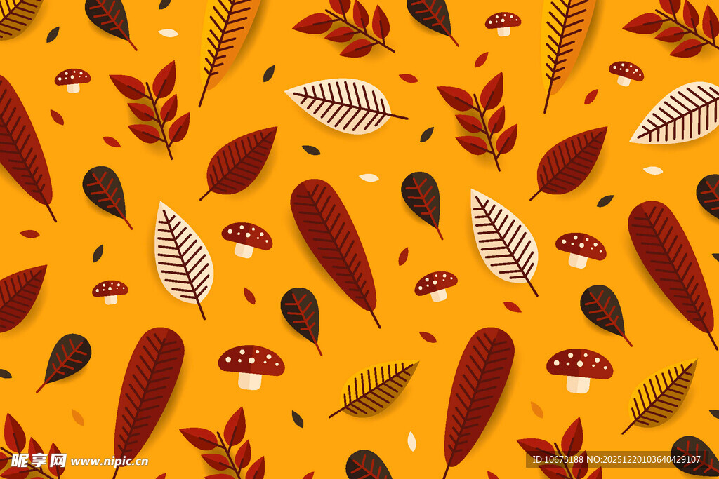 秋季树叶蘑菇图案背景