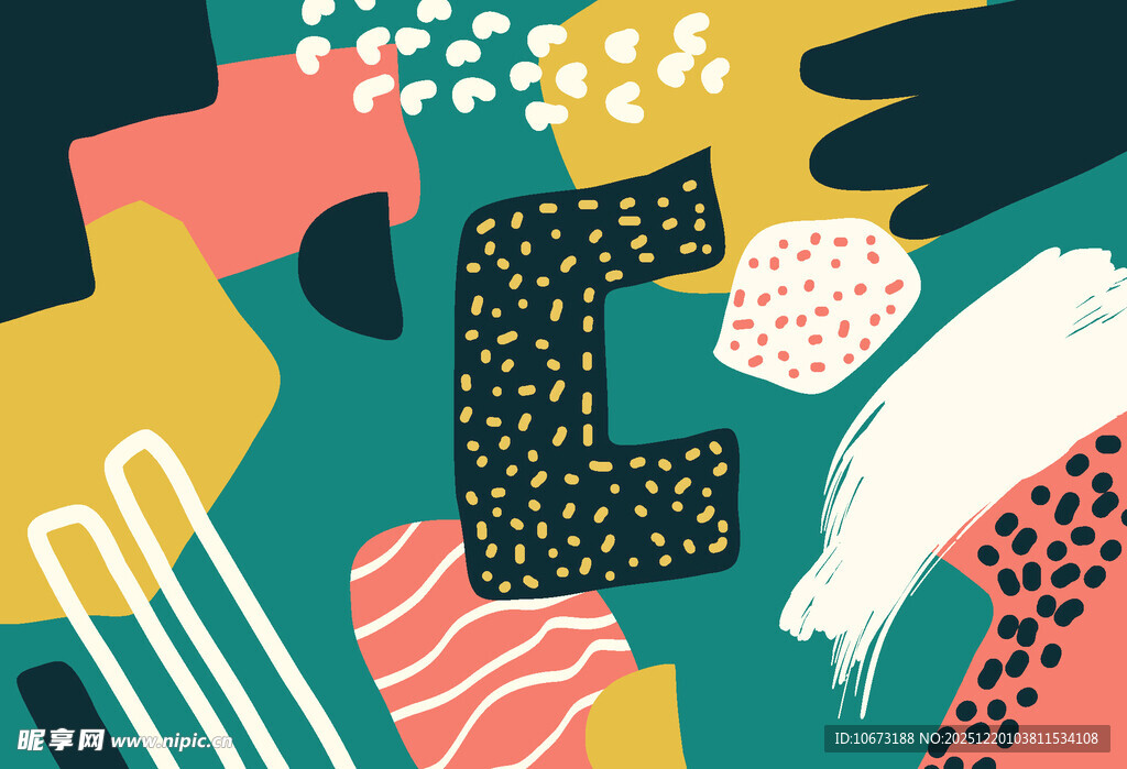 多彩几何字母E装饰图案