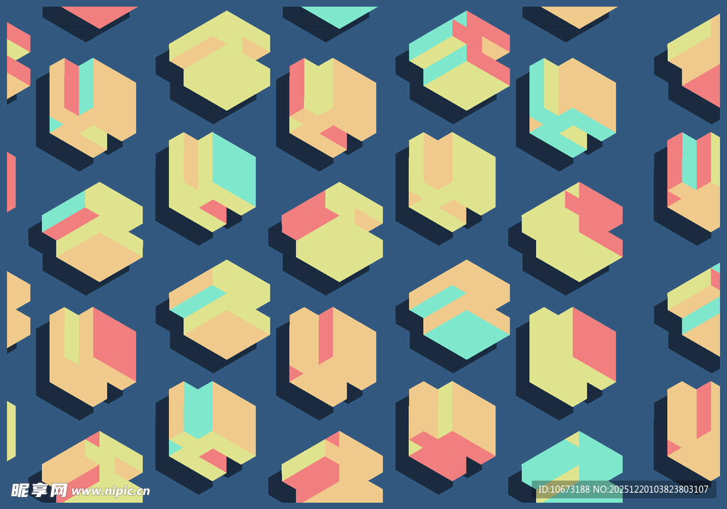 多彩立体六边形几何图案