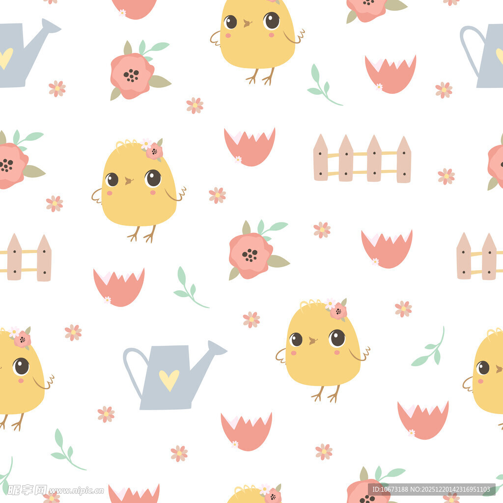 可爱小鸡花卉图案背景