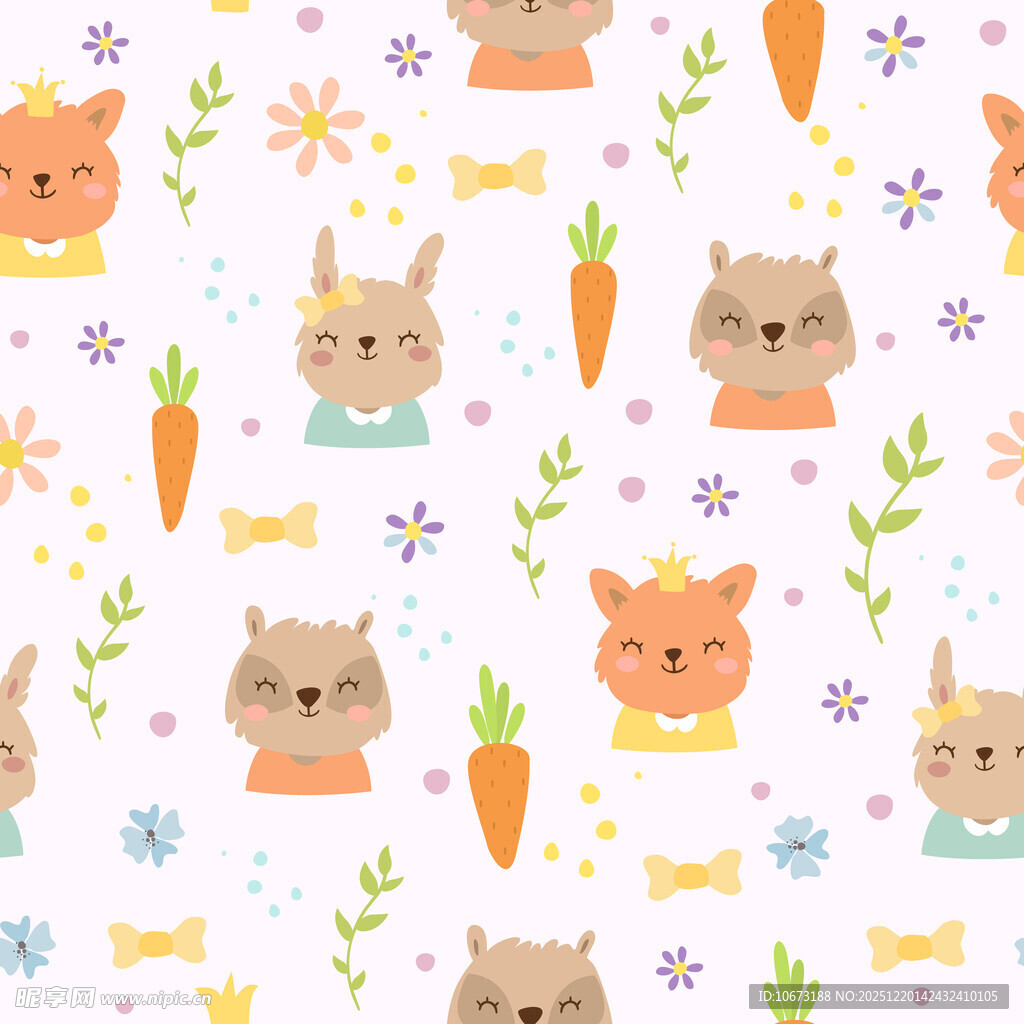 可爱动物花卉图案背景