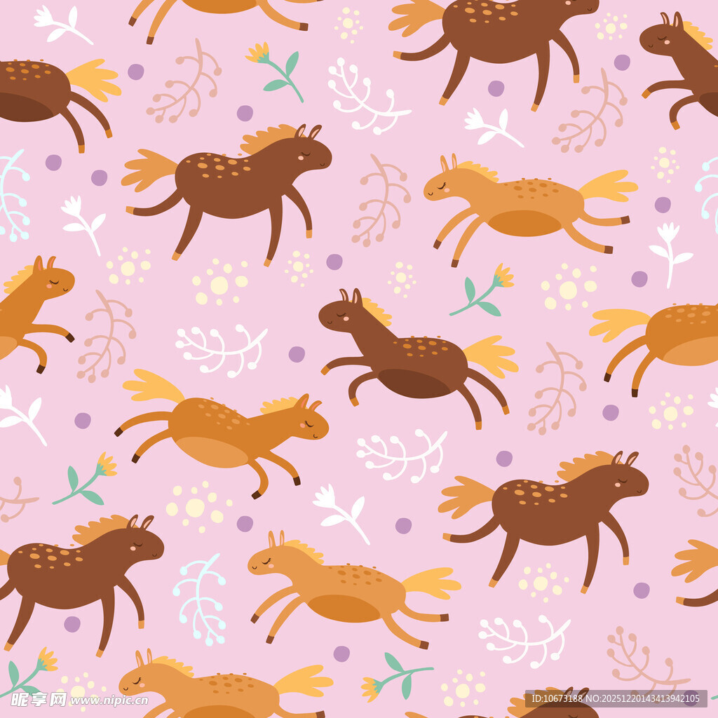 粉色背景奔跑小马图案