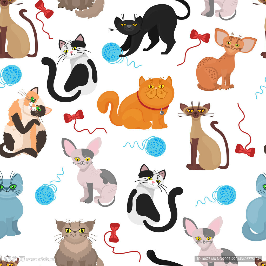 可爱猫咪图案无缝背景图