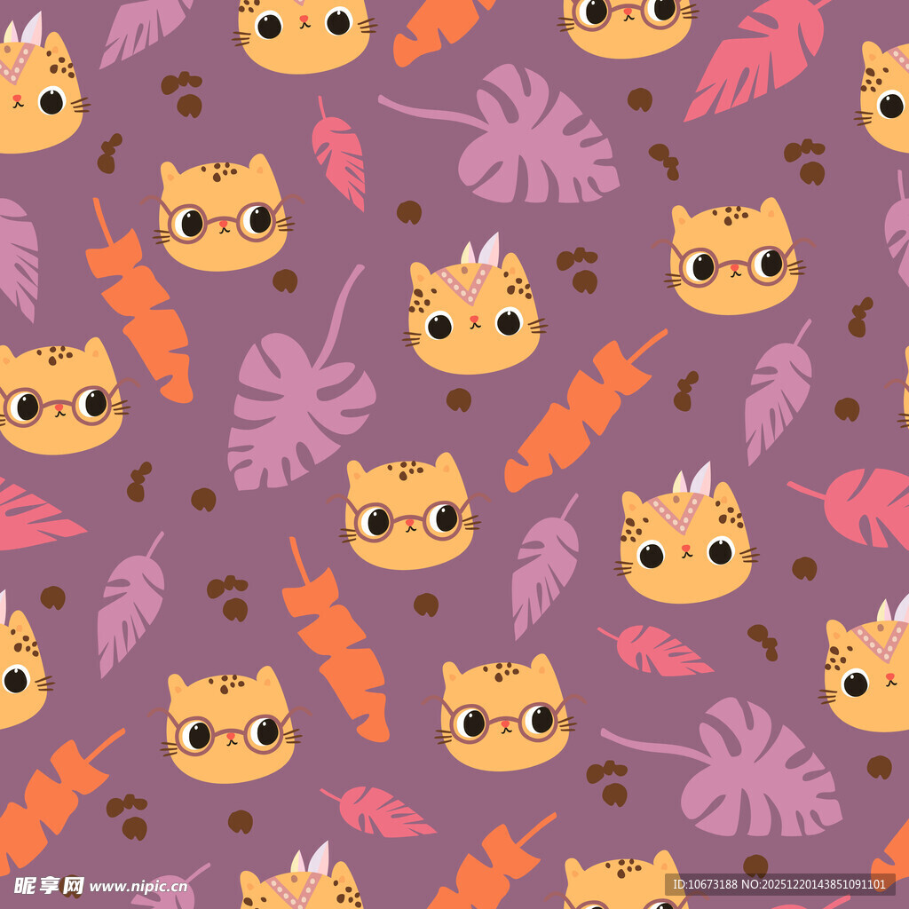 可爱恐龙与叶子图案背景