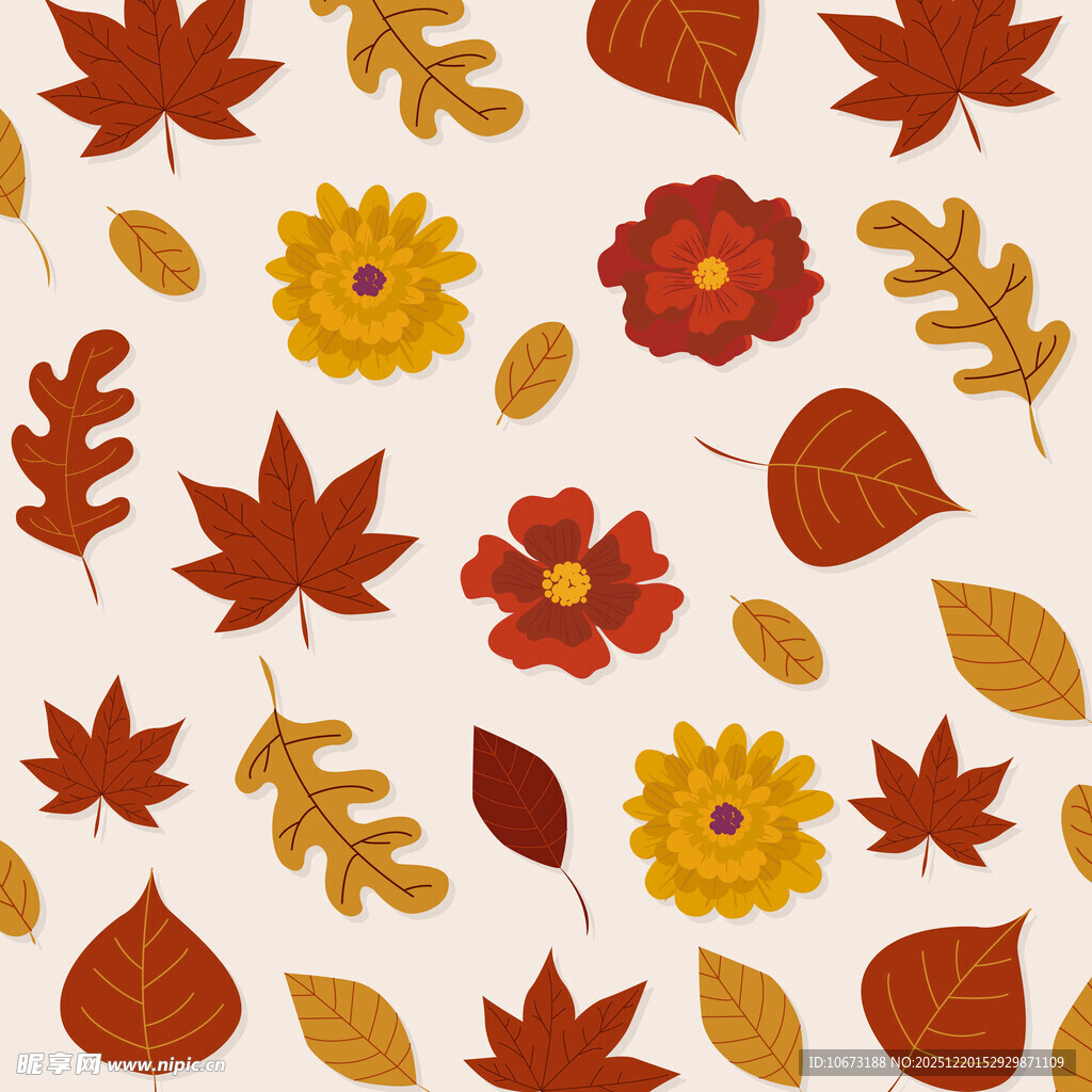 秋季花卉树叶无缝背景图