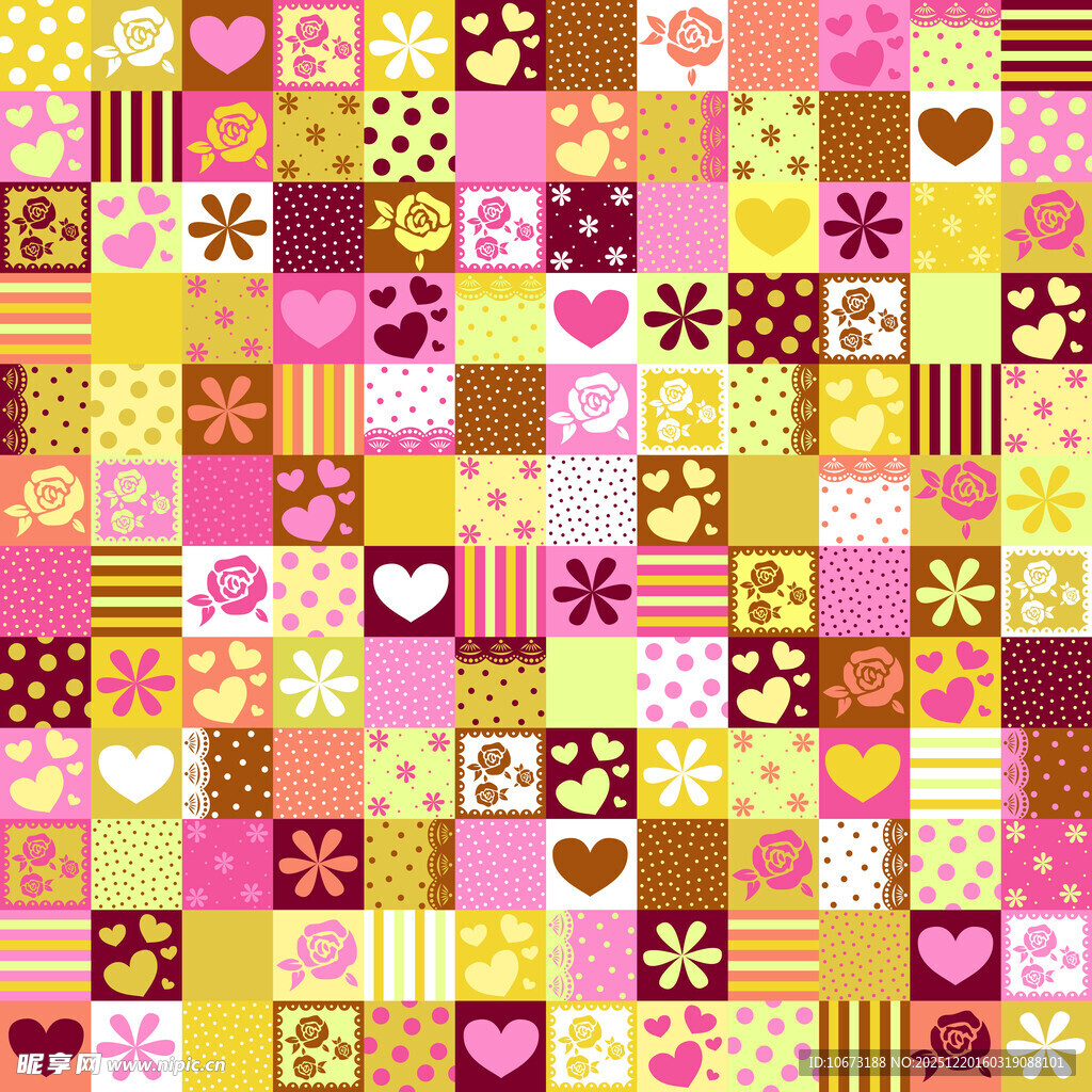 多彩爱心方块拼接图案