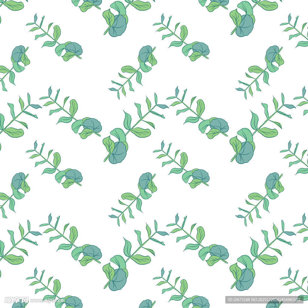 清新绿植无缝图案背景