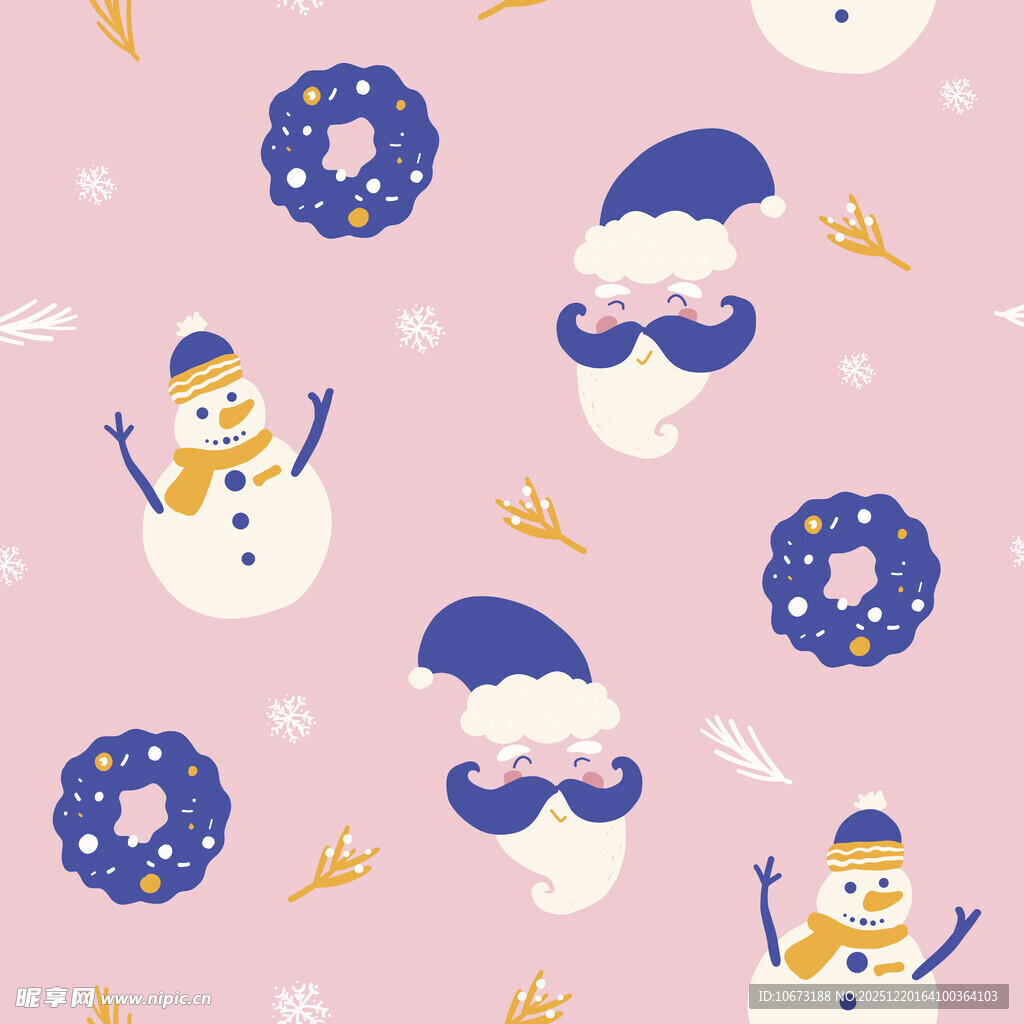 粉色背景圣诞雪人图案