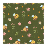 蜜蜂花卉图案的绿色背景图