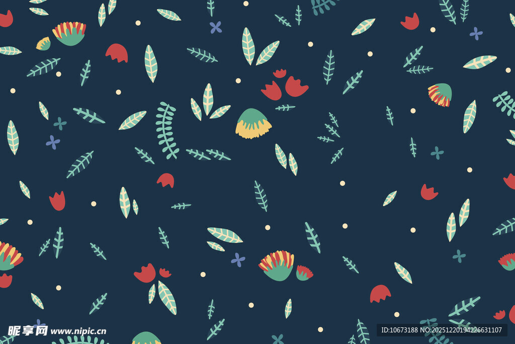 深蓝色底植物图案背景
