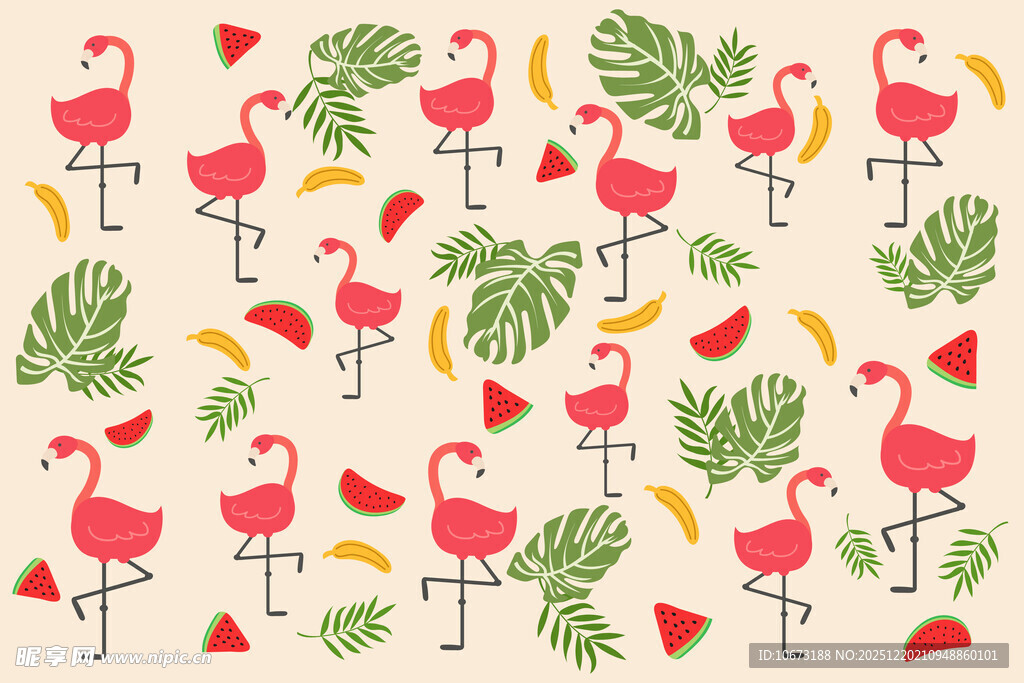 火烈鸟与热带植物图案