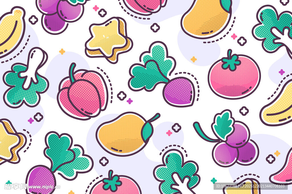 多彩水果卡通无缝图案