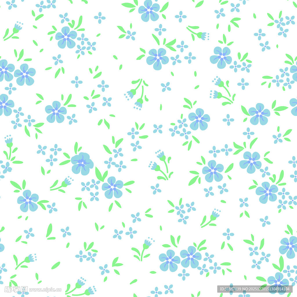 清新蓝花绿叶碎花图案
