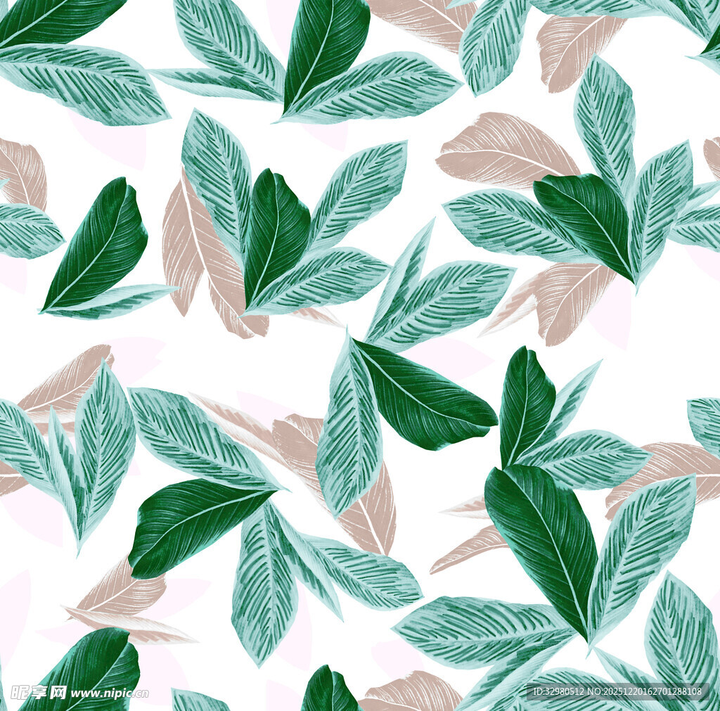 清新绿叶植物无缝图案