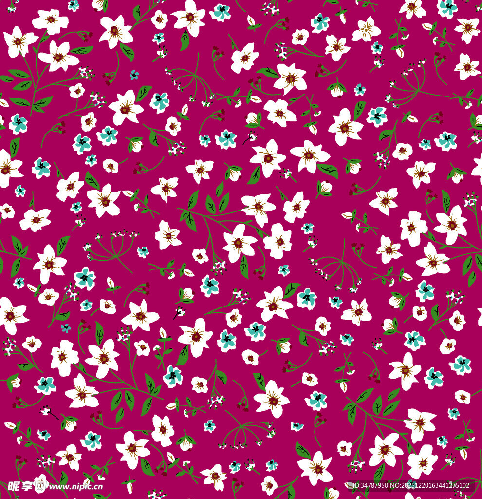 玫红色底小碎花图案