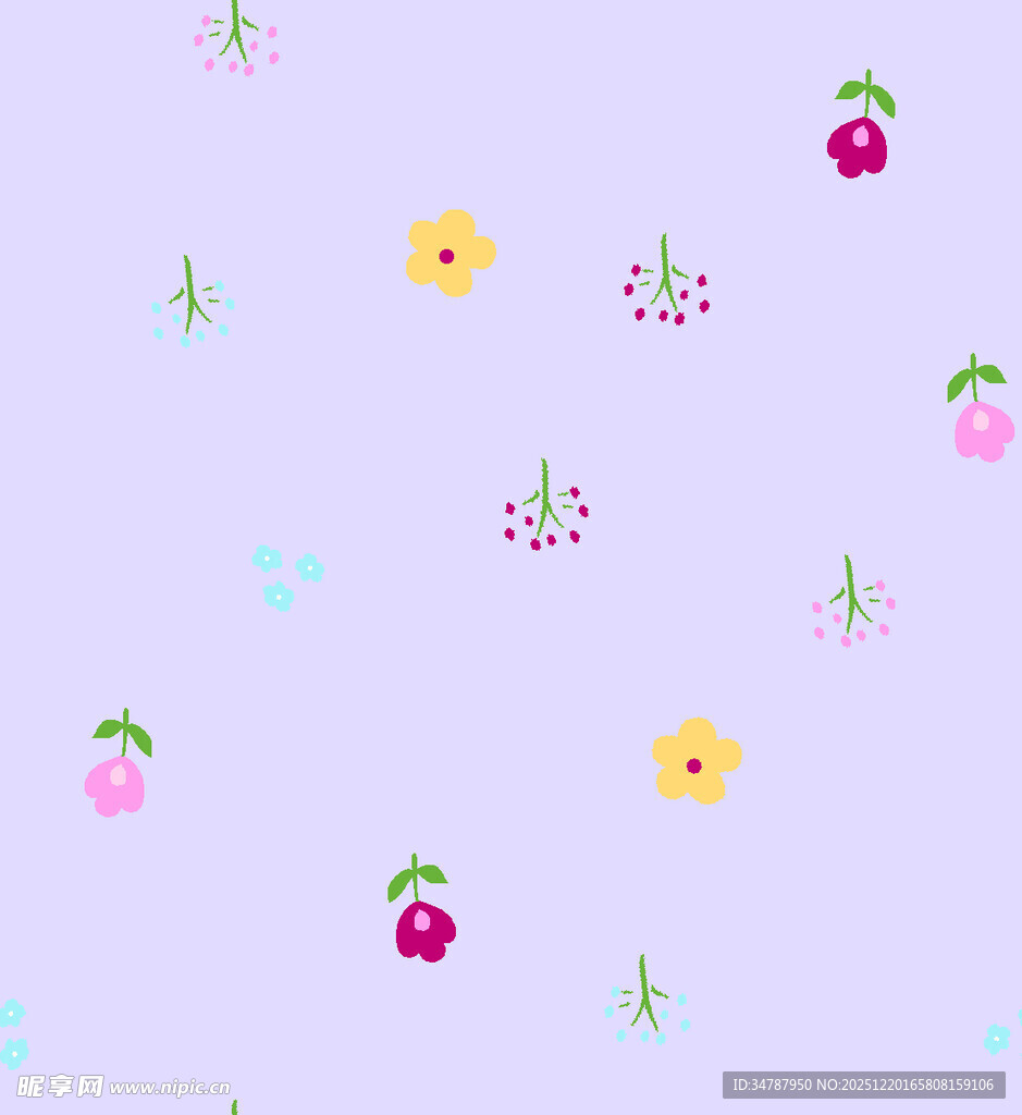 淡紫色底花卉樱桃图案