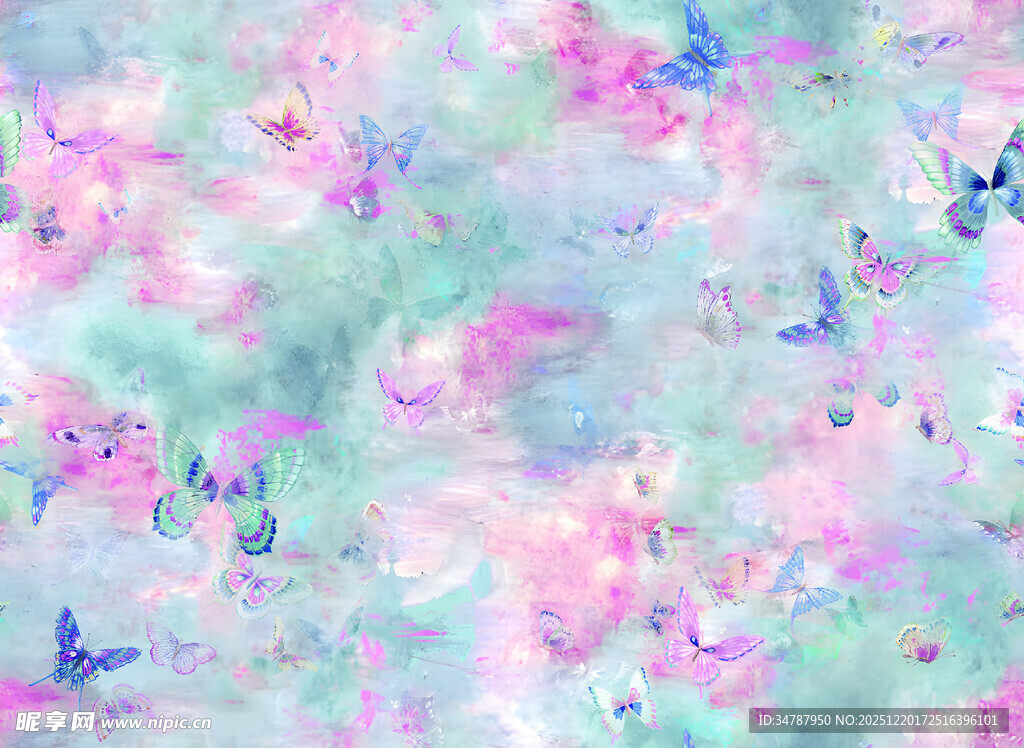 梦幻水彩风蝴蝶图案背景