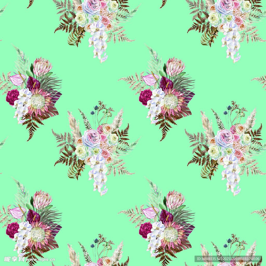 清新花卉无缝图案背景