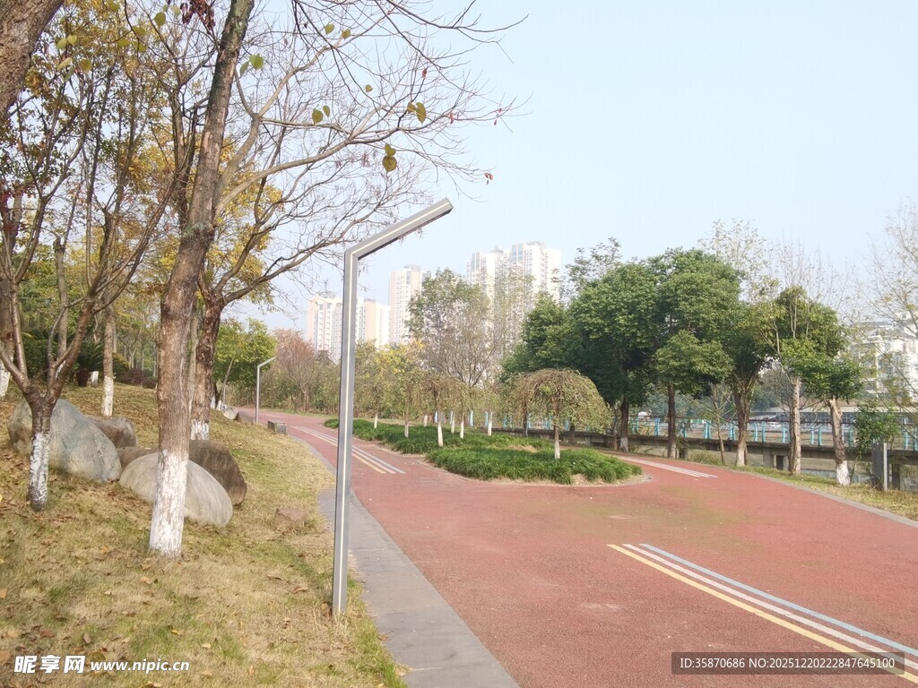 城市公园中的红色步道
