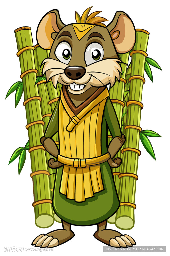 鼠武士立于翠竹旁