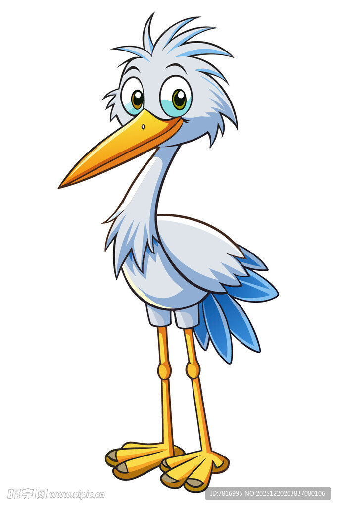 可爱卡通白鹳站立形象
