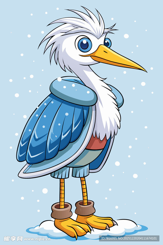 雪地中穿冬装的可爱小鸟