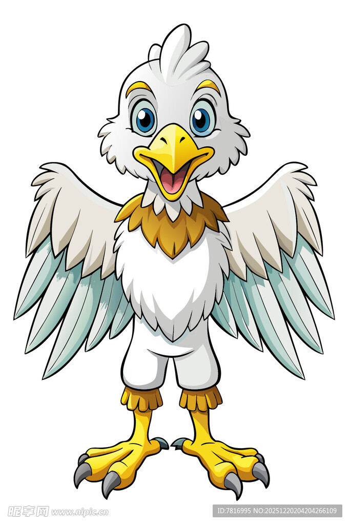 可爱卡通白鹰张开翅膀