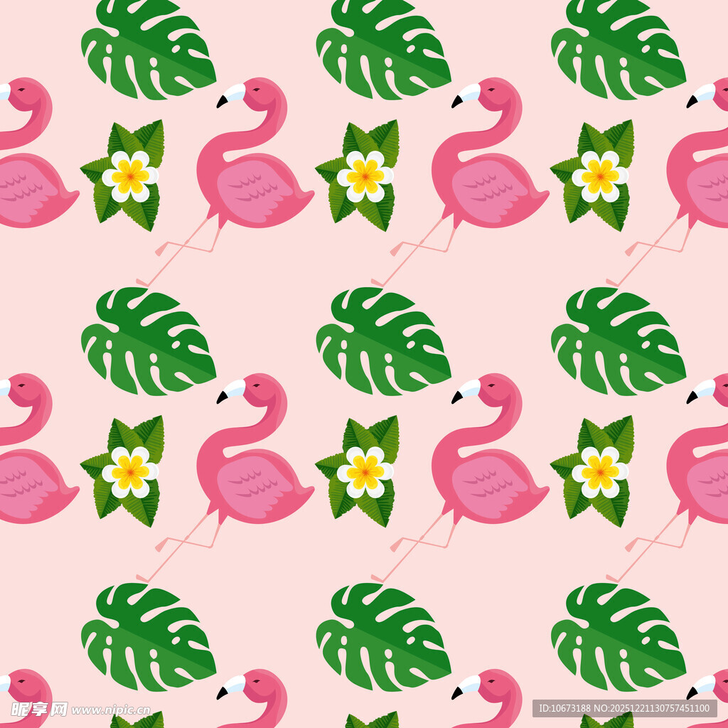 火烈鸟与热带叶图案背景