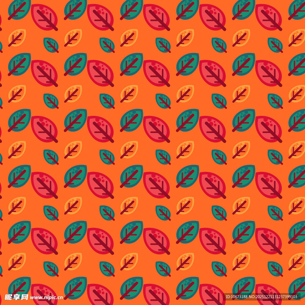 橙色背景多彩叶子图案