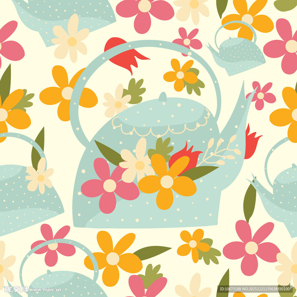 花卉茶壶图案背景