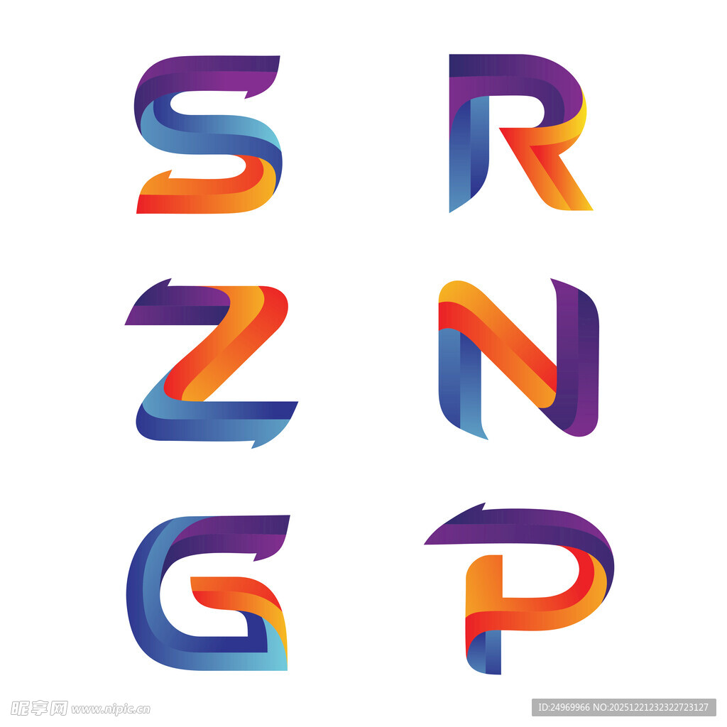 多彩渐变立体字母设计