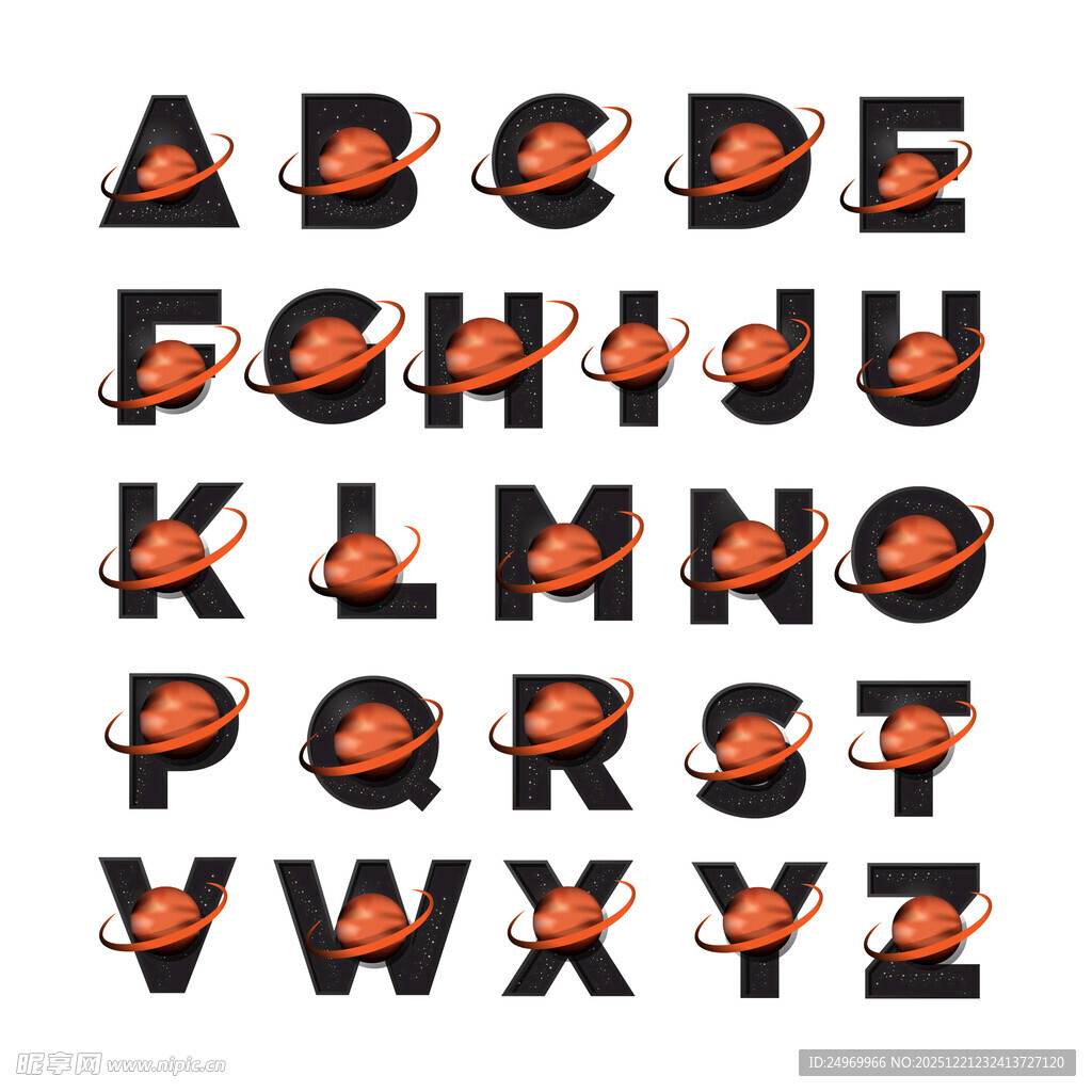 太空主题创意英文字母设计