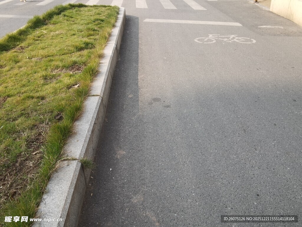 路边草地与柏油路面