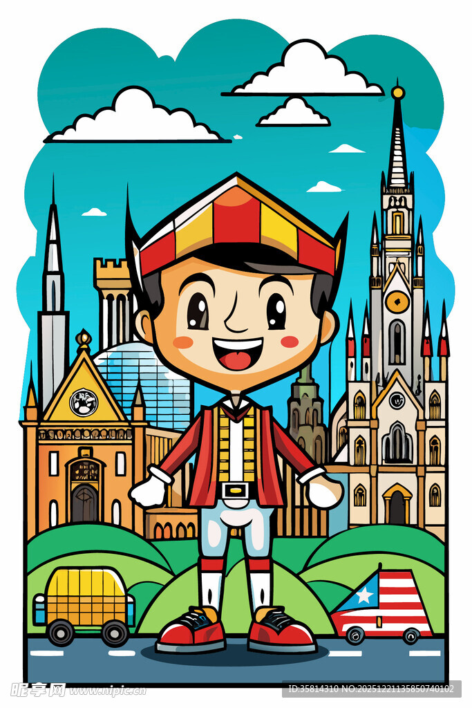 荷兰男孩与特色建筑景观