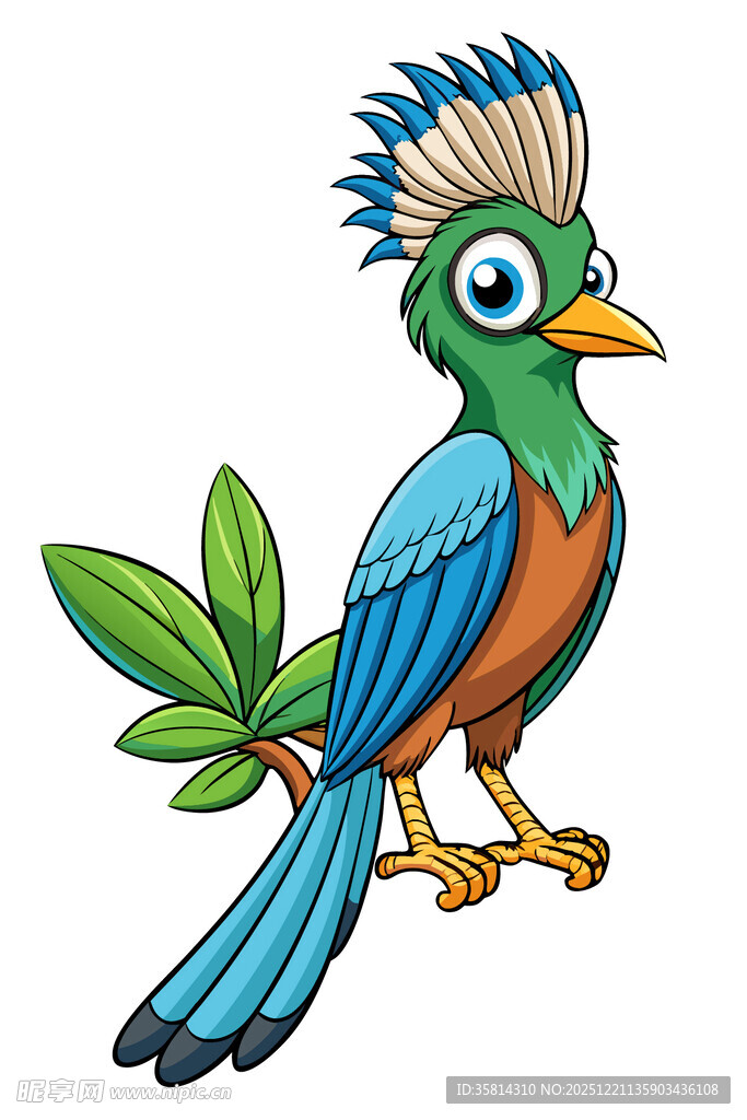 彩色小鸟立于枝叶上