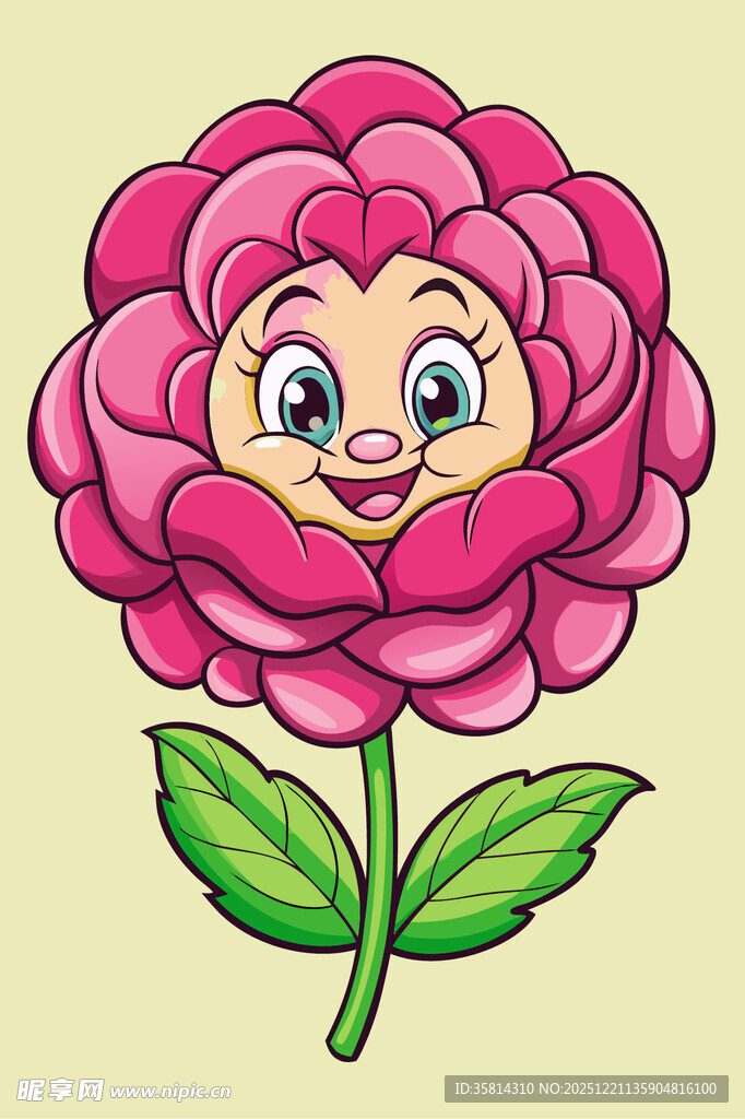 可爱笑脸粉色花朵插画