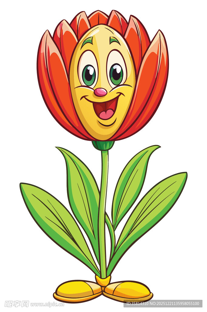微笑的红色卡通郁金香