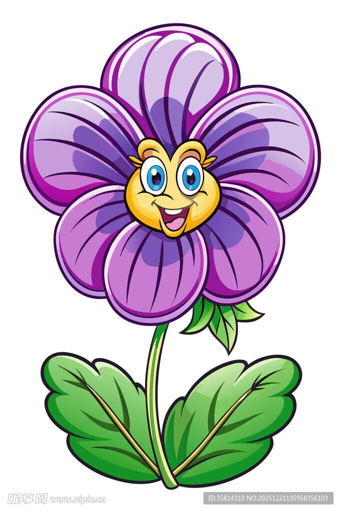 紫色笑脸花朵插画