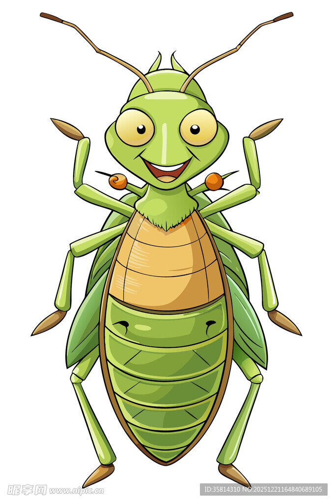 可爱绿色卡通蚱蜢形象